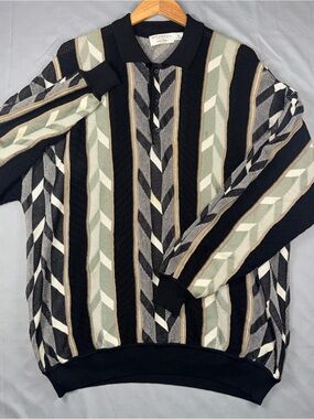 Vintage St. Croix Sweater Mens XL Multicolor Geometric Knit Polo Pullover 90s